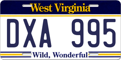 WV license plate DXA995