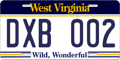 WV license plate DXB002