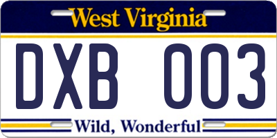 WV license plate DXB003