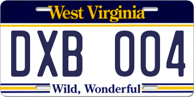 WV license plate DXB004