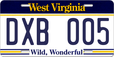 WV license plate DXB005