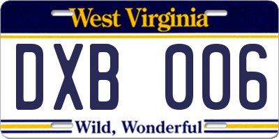 WV license plate DXB006