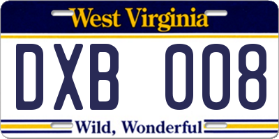 WV license plate DXB008