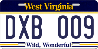 WV license plate DXB009