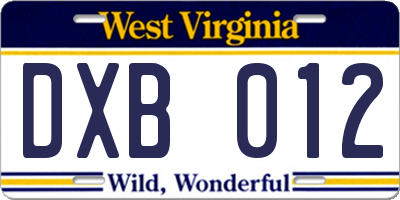 WV license plate DXB012