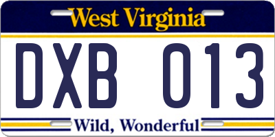 WV license plate DXB013