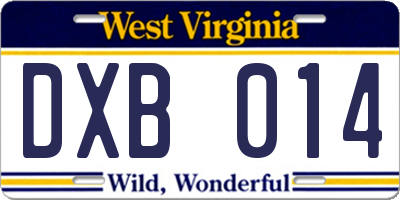 WV license plate DXB014