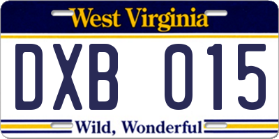 WV license plate DXB015
