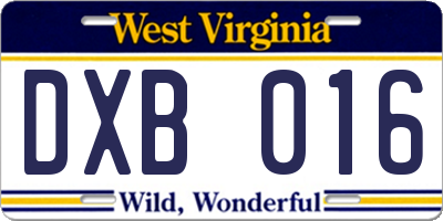 WV license plate DXB016
