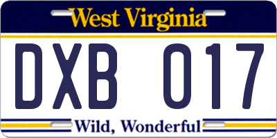 WV license plate DXB017
