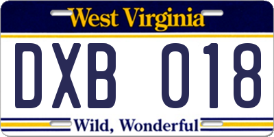 WV license plate DXB018