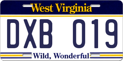 WV license plate DXB019