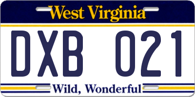 WV license plate DXB021