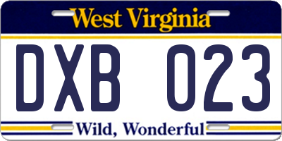 WV license plate DXB023