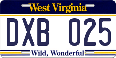 WV license plate DXB025