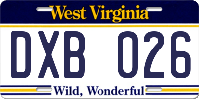 WV license plate DXB026