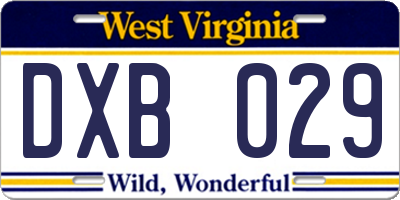 WV license plate DXB029