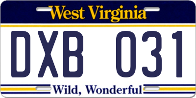 WV license plate DXB031