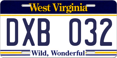 WV license plate DXB032