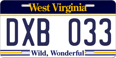 WV license plate DXB033