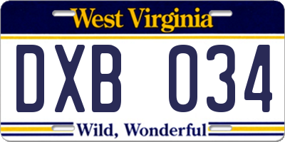 WV license plate DXB034