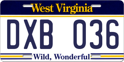 WV license plate DXB036