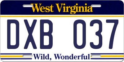 WV license plate DXB037