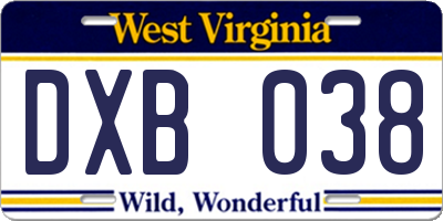 WV license plate DXB038