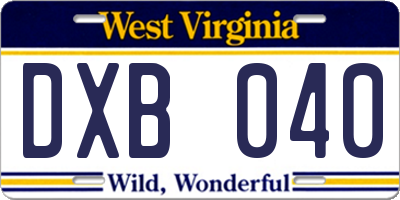 WV license plate DXB040