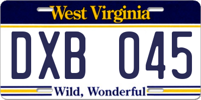 WV license plate DXB045