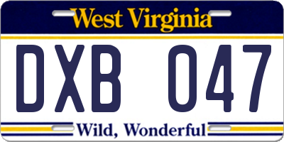 WV license plate DXB047