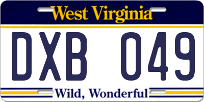 WV license plate DXB049