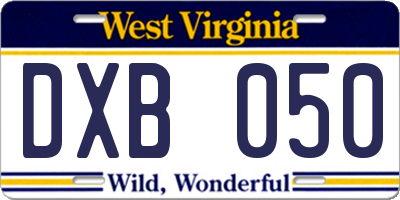 WV license plate DXB050