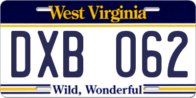 WV license plate DXB062