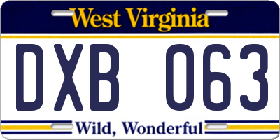WV license plate DXB063