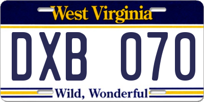 WV license plate DXB070