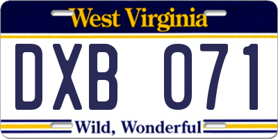 WV license plate DXB071
