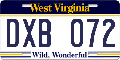 WV license plate DXB072