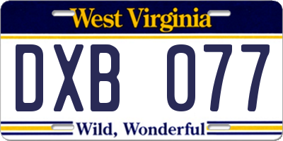 WV license plate DXB077