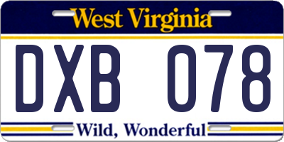 WV license plate DXB078