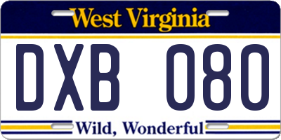 WV license plate DXB080