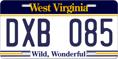 WV license plate DXB085