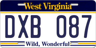 WV license plate DXB087