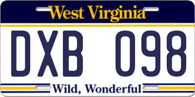 WV license plate DXB098