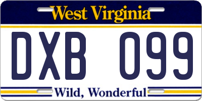 WV license plate DXB099