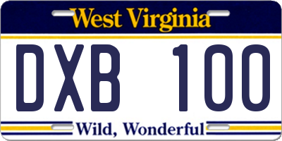 WV license plate DXB100