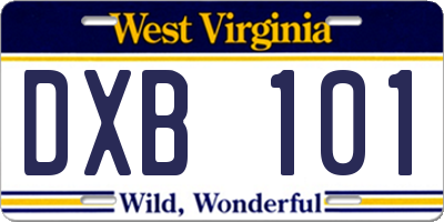 WV license plate DXB101