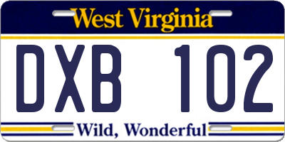 WV license plate DXB102