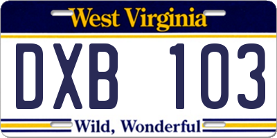 WV license plate DXB103