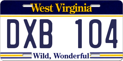 WV license plate DXB104